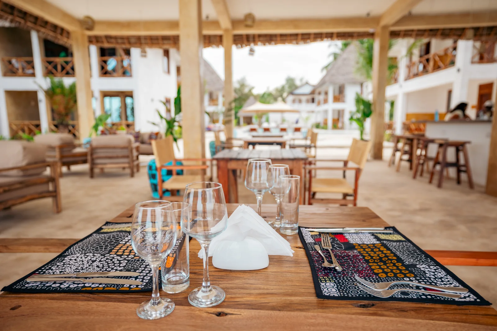 Ocean Breeze restaurant tables overlooking the beach